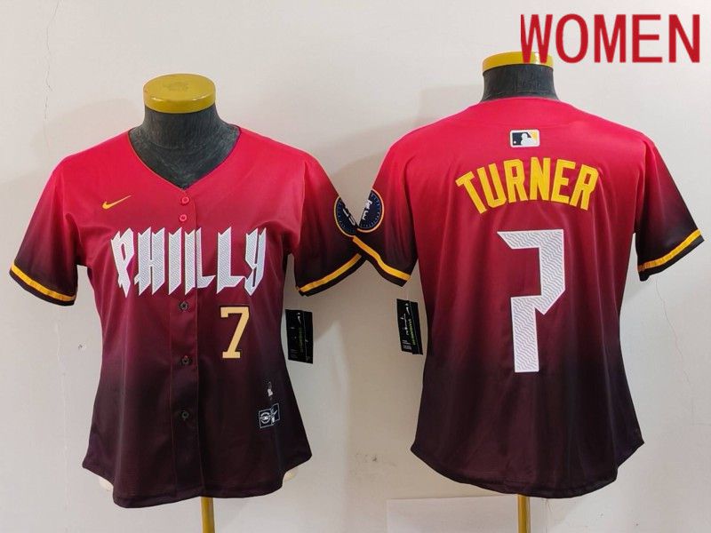 Women Philadelphia Phillies #7 Turner Red City Edition 2024 Nike MLB Jersey style 3